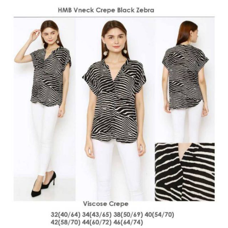 H&amp;M Vneck CREPE Black Zebra Printed &amp; Crepe White Navy Stripe Original Branded