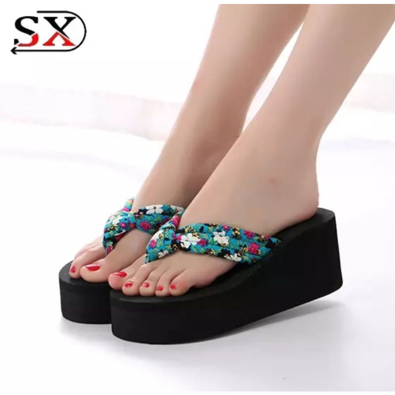 sandal jepit wedges wanita bunga SX