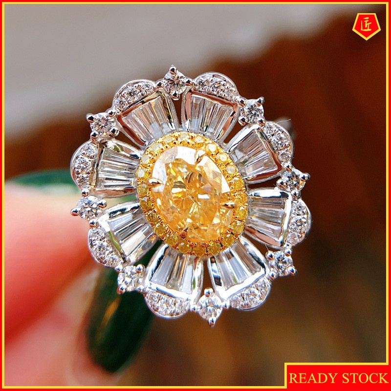 [Ready Stock]Fashion Personality Yellow Diamond Gorgeous Blooming Flower Ring