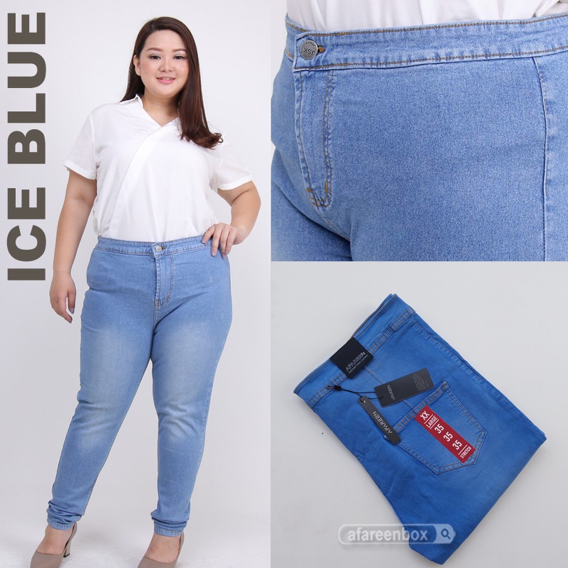 AFAREEN - Celana Jeans HW Celana Haighwaist Wanita Jumbo Melar stretch Body Goal 31-42