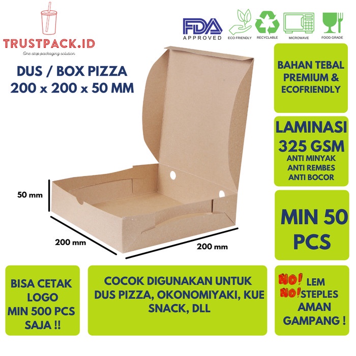 KARDUS BOX PIZZA / ROTI / KUE 20x20x5 LAMINASI - KRAFT PAPER