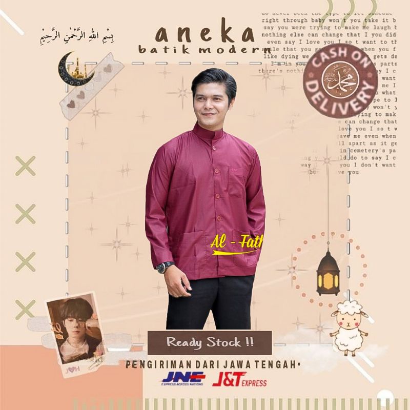 AL FATH KEMEJA KOKO KEMKO HAIBAH POLOS PRIA COWOK DEWASA LENGAN PANJANG MERAH MARUN MAROON ABU BIRU 