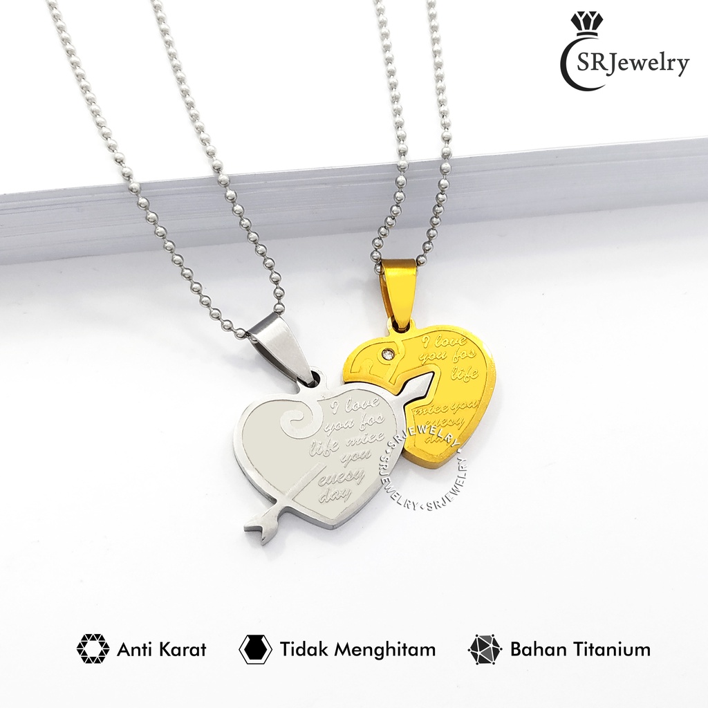 Kalung Couple Hati Emas Perak Titanium Aksesoris Pasangan Anniv Kado Pacar