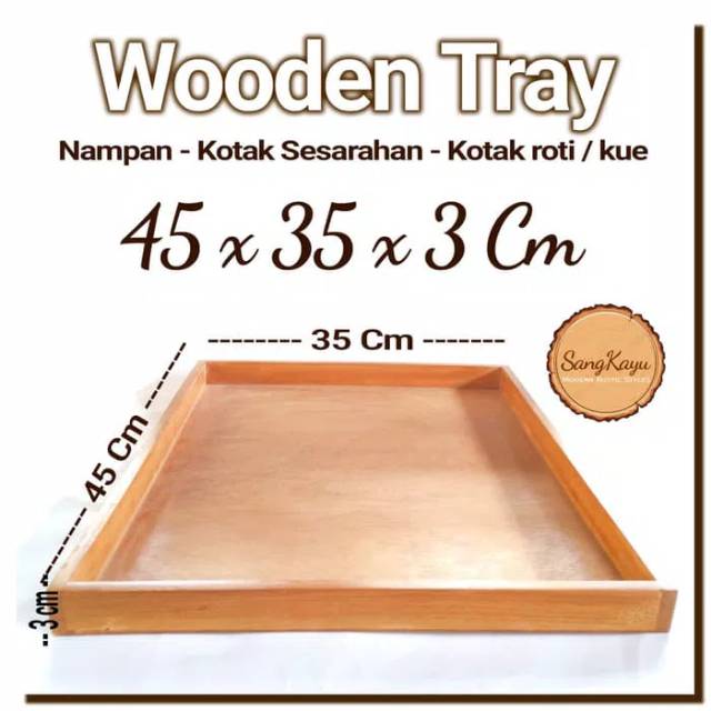 Wooden Tray 45x35x3 cm Nampan kayu kotak seserahan hantaran tempat kue