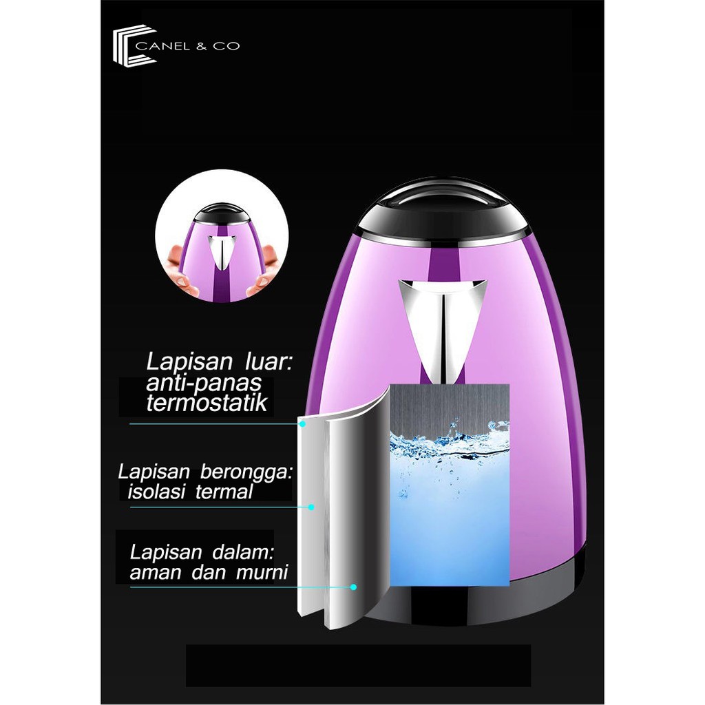 CANEL &amp; CO 650 Watt Teko Listrik Otomatis Stainless Steel 2.0 Liter Teh Kopi Rumah / Panci Listrik / Kompor Listrik / Teko Listrik  / Oven Listrik / Kantor KL-NS