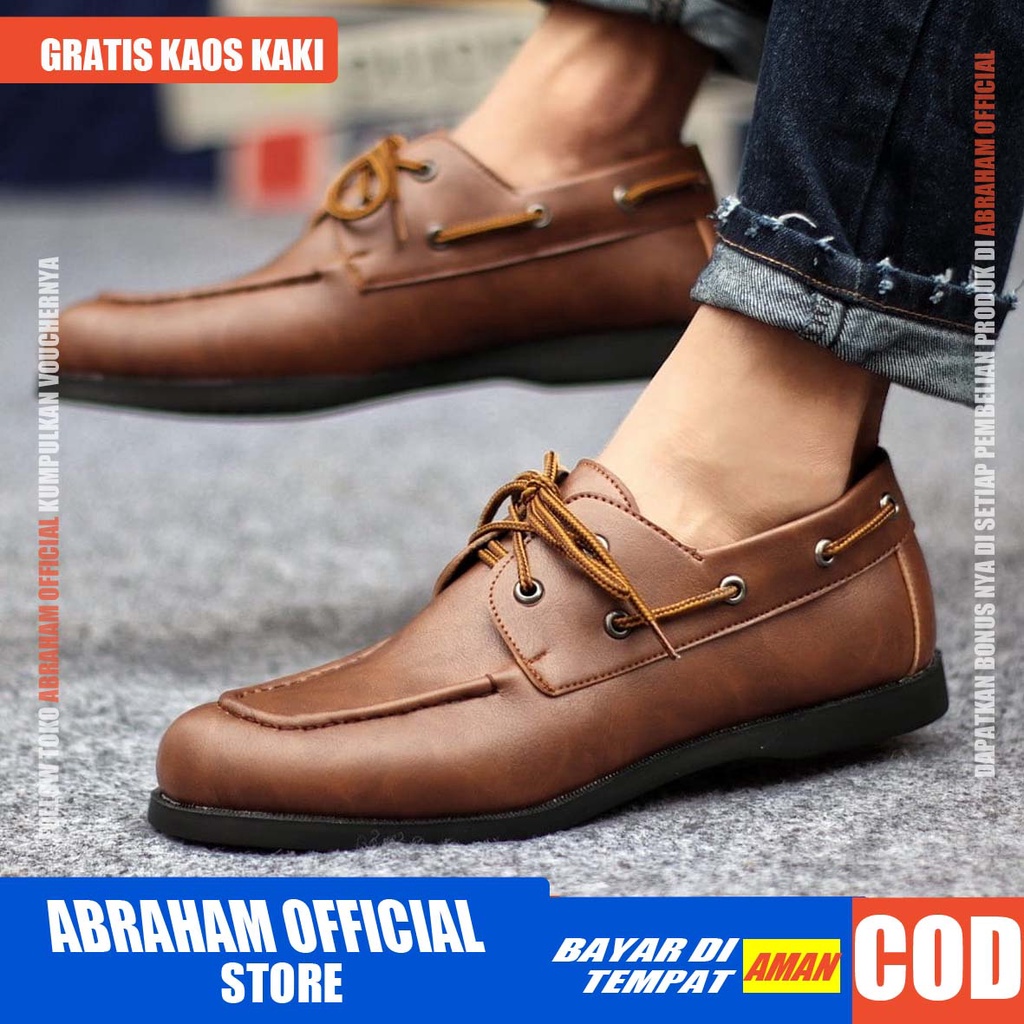 ABRHM x CLAS Sepatu Formal Pria Sepatu Casual Pria Kulit Pu Sepatu Pria Casual Sepatu Kasual Cowok / Cowo Oxford Kerja Kantor Kuliah Kondangan Gaya Keren Kekinian Original Murah Terlaris