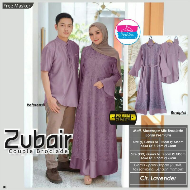 gamis couple zubair couple mosscrepe kombi broklat bordir premium