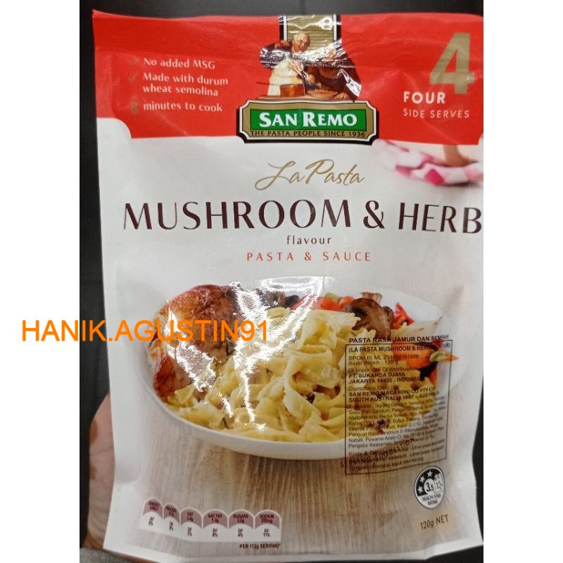 

San Remo La Pasta Mushroom & Herb Flavour Pasta & Sauce 120gr