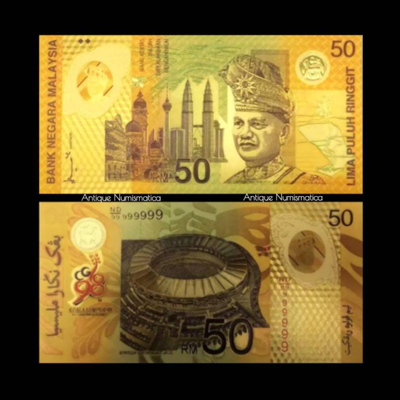 UANG MALAYSIA 50 RINGGIT 1998 COMMEMORATIVE COMMONWEALTH GOLDFOIL