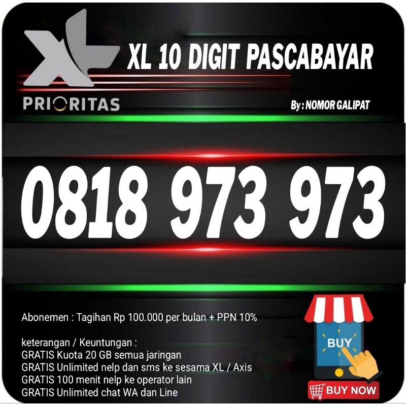 NOMOR CANTIK KARTU XL 10 DIGIT PASCABAYAR 0818 973 973
