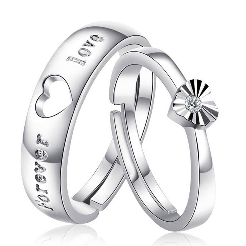 925 Silver Cincin Pasangan Berlian Mode Wanita Perhiasan Cincin Couple Rings-Won