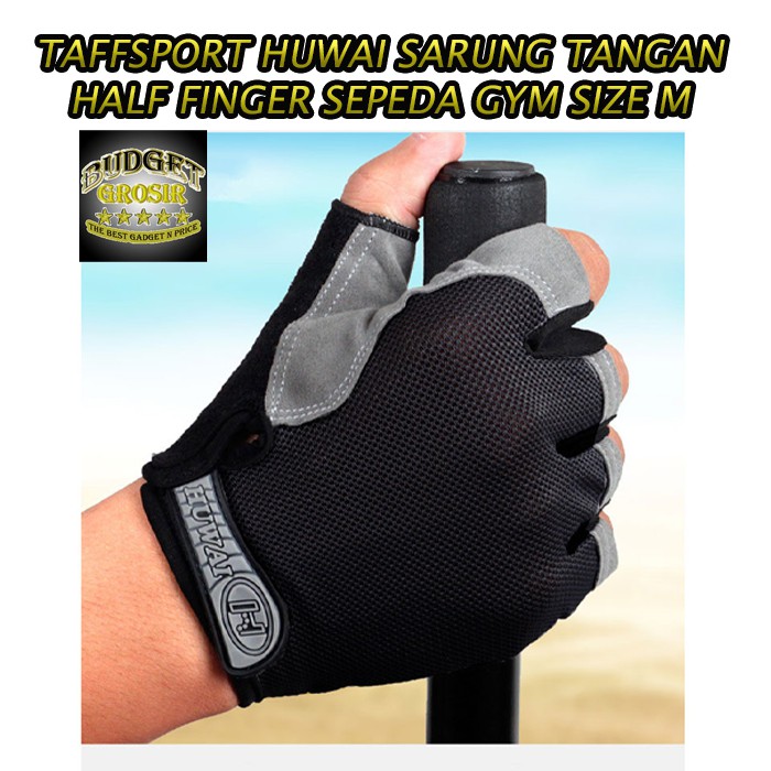 Sarung Tangan Half Finger Sepeda Gym Size M - Black--TaffSPORT--Huwai