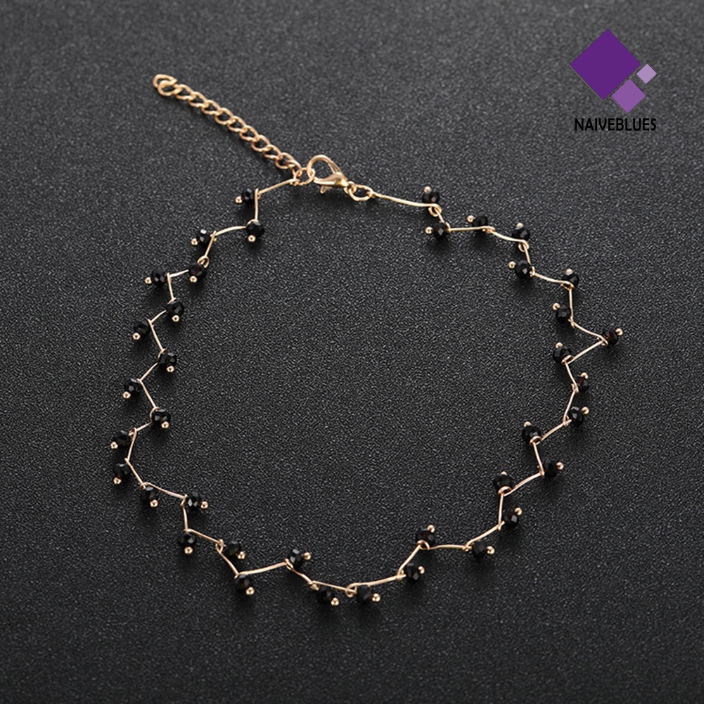 Kalung Choker Rantai Pendek Model Gelombang Aksen Manik-Manik Warna Hitam Untuk Wanita