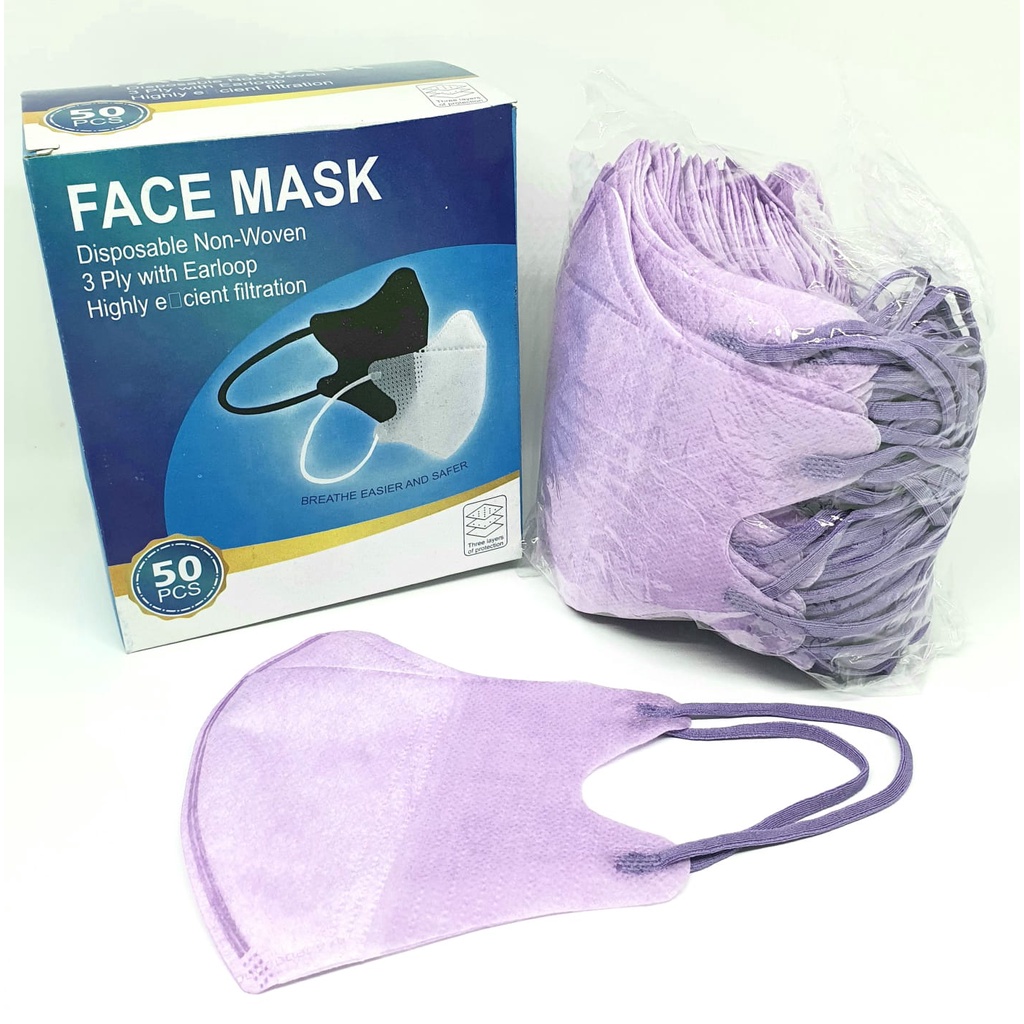 Masker duckbill warna warni 50 pcs 3 Ply Masker Duck bill Rainbow-DB 1BOX 50LIGHTVIOLE