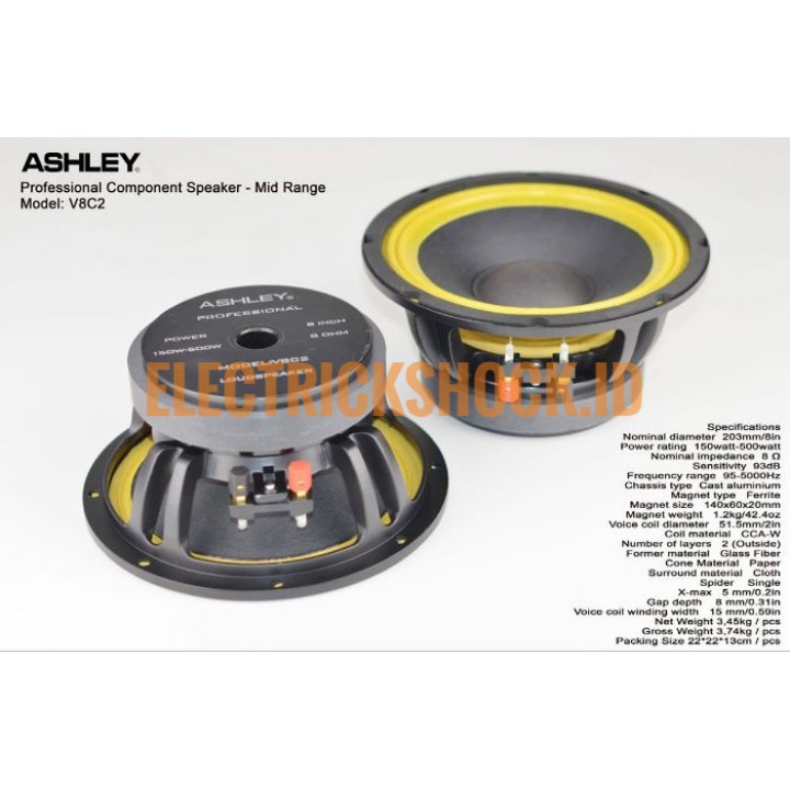 Speaker Component Ashley V8C2 Original Woofer 8 inch