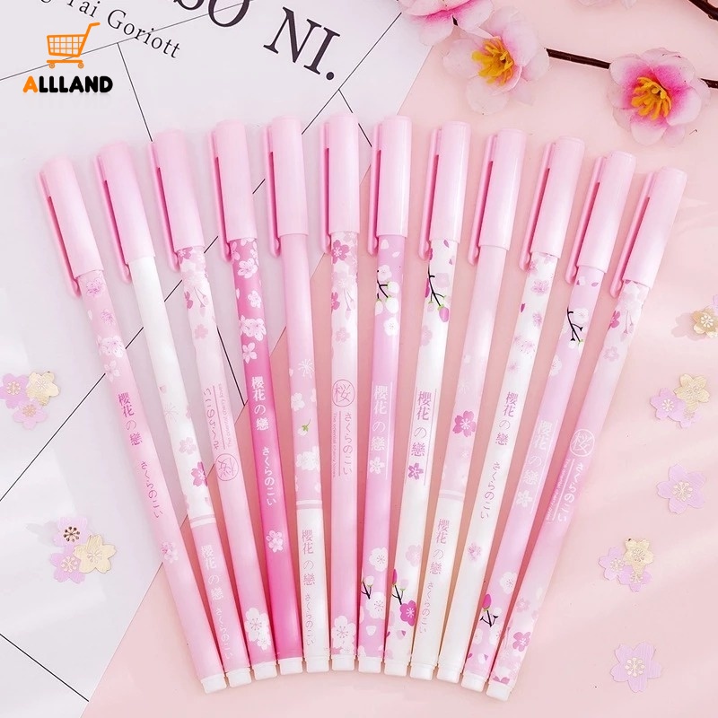 1pc Pulpen Gel Motif Bunga Sakura Warna Pink Untuk Sekolah / Kantor