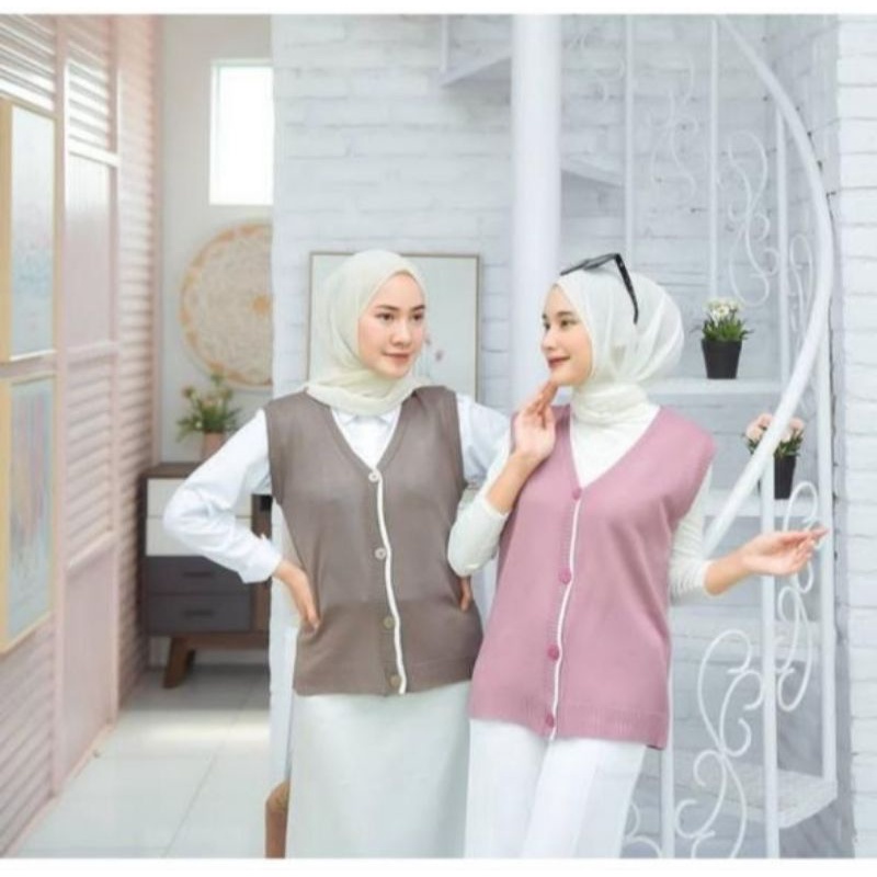 CUCI GUDANG WARNA RANDOM VEST ROMPI RAJUT WANITA / VEST LIST PUTIH / ROMPI POLOS