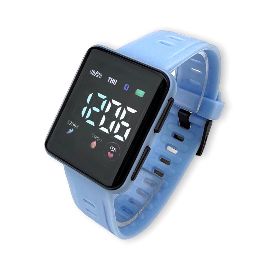 COD Jam Tangan Digital Wanita Karet Elektronik Sentuh Fashion Mahasiswa Jam Tangan LED M153-biru muda