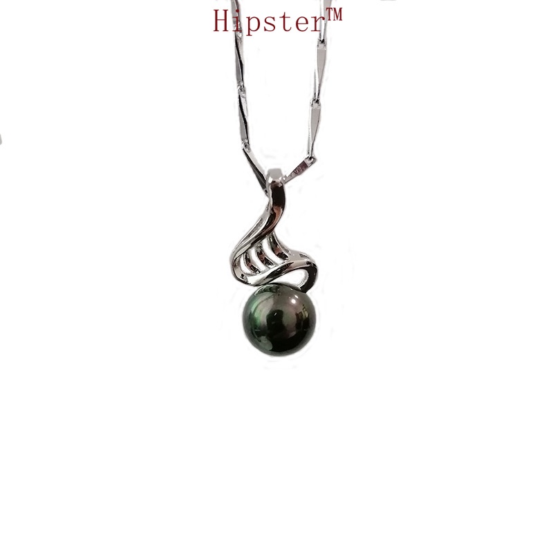 New Personalized Fashion Hollowed-out Natural Black Pearl Pendant White Gold Necklace