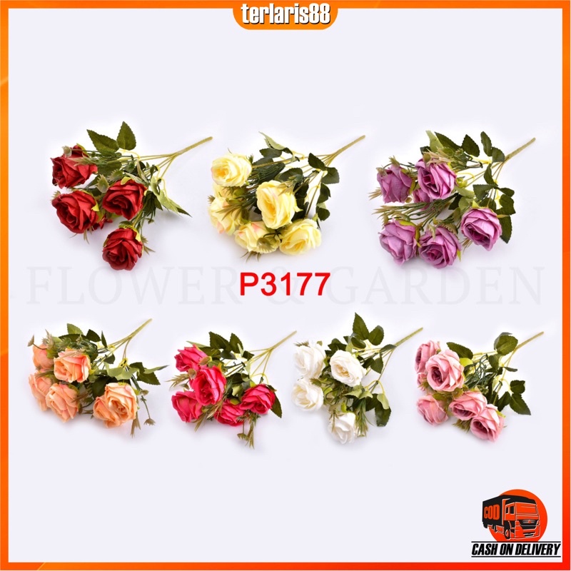 Bunga Mawar Buatan dengan Bahan Sutra untuk Hiasan Dekorasi Bunga Hias P3177