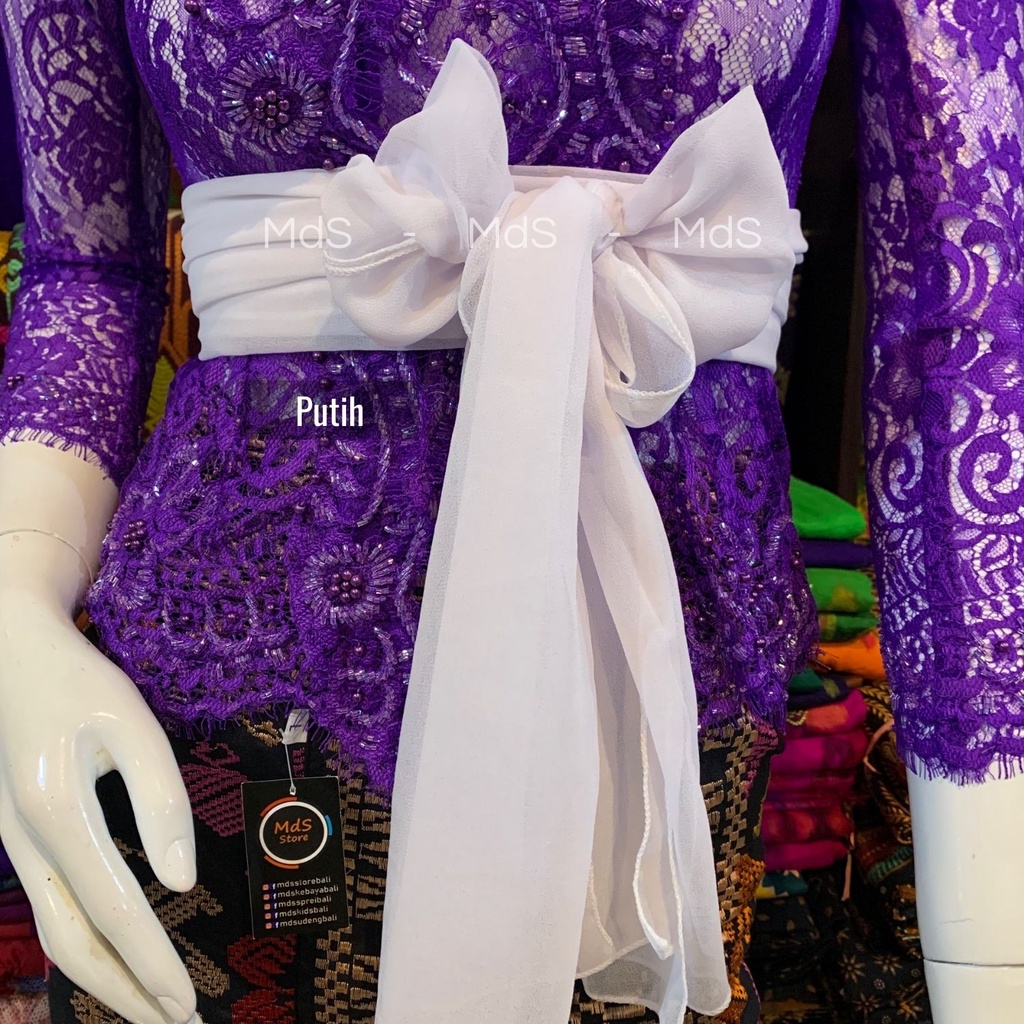 Selendang Crep Bali Panjang 2,5 Meter-Putih