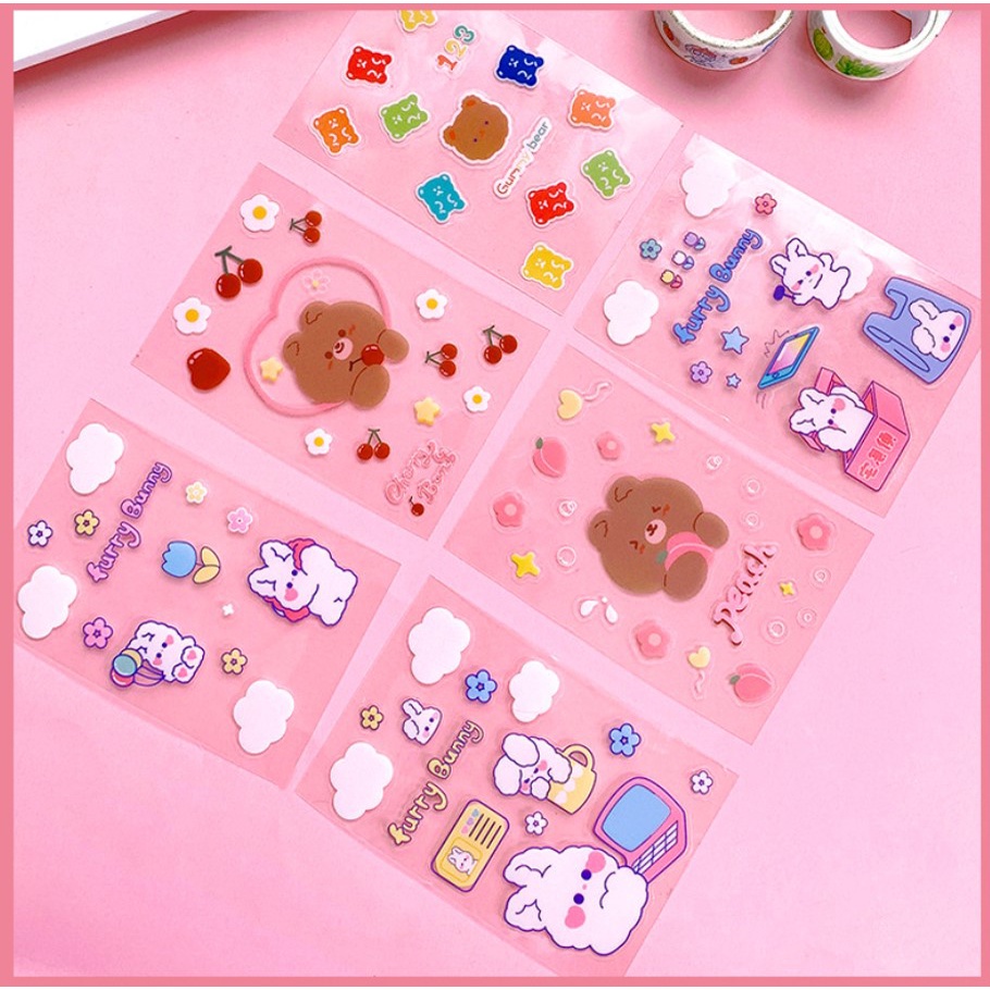 Stiker Lucu Stiker Anti Air Stiker Transparan Stiker Binatang Sticker Deco Hias HP Tumbler Laptop Botol Minum Koper Stiker Kucing Bear Anjing Kelinci Bebek Stiker karakter Kartun Cute Imut Stiker DIY Planner Scrapbook Jurnal Photocard