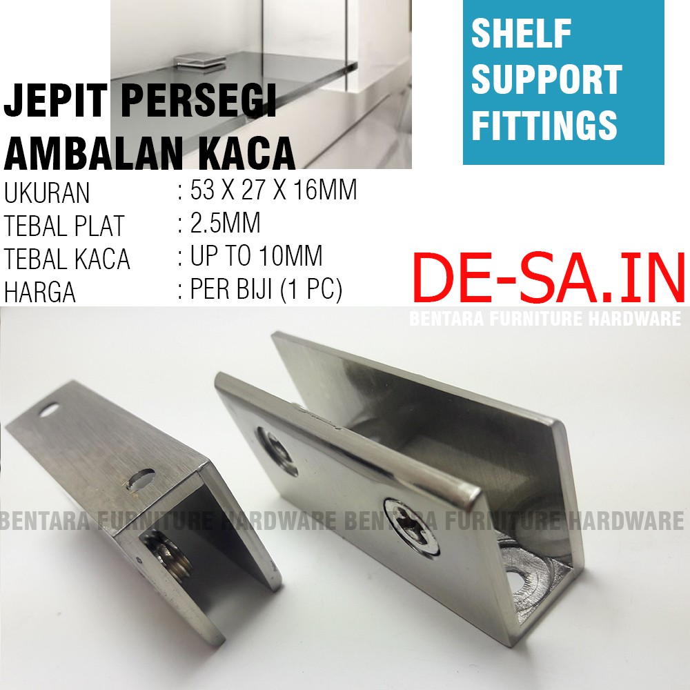 60MM Braket Ambalan Jepit Kaca Kotak 6CM - Glass Shelf Brackets Zinc Alloy Glass Clamp Holder