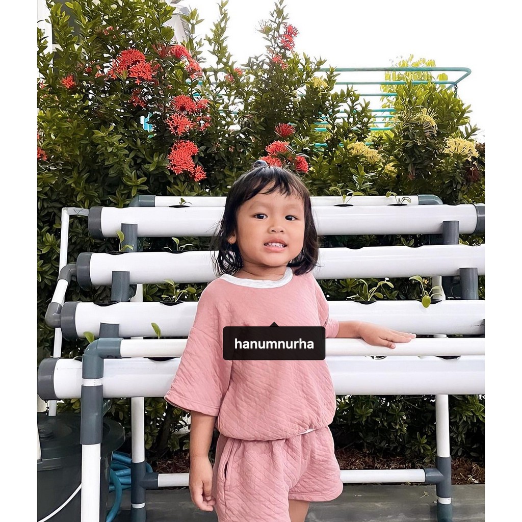 Maison Elmesa Oversize Boxy Set Short - Baju Rumahan Celana Lengan Pendek Anak Bayi Boho Neutral