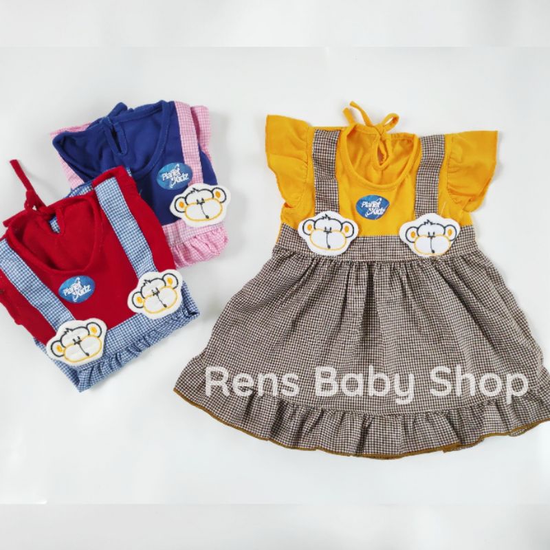 SNI Baby gift PLANET KIDZ MONYET KOTAK Dress baju rok setelan katun anak bayi perempuan cewek 1 tahun