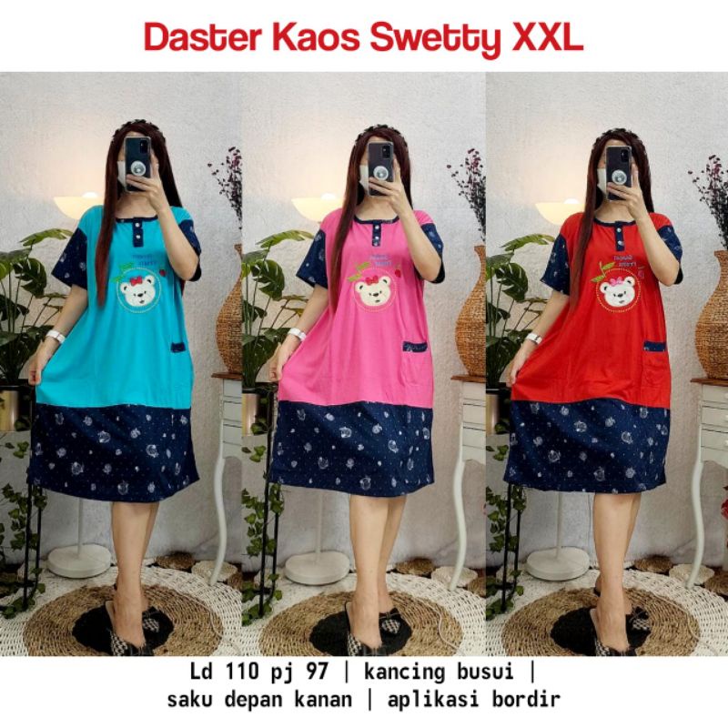 Daster kaos busui XXL baju tidur bordir tebel