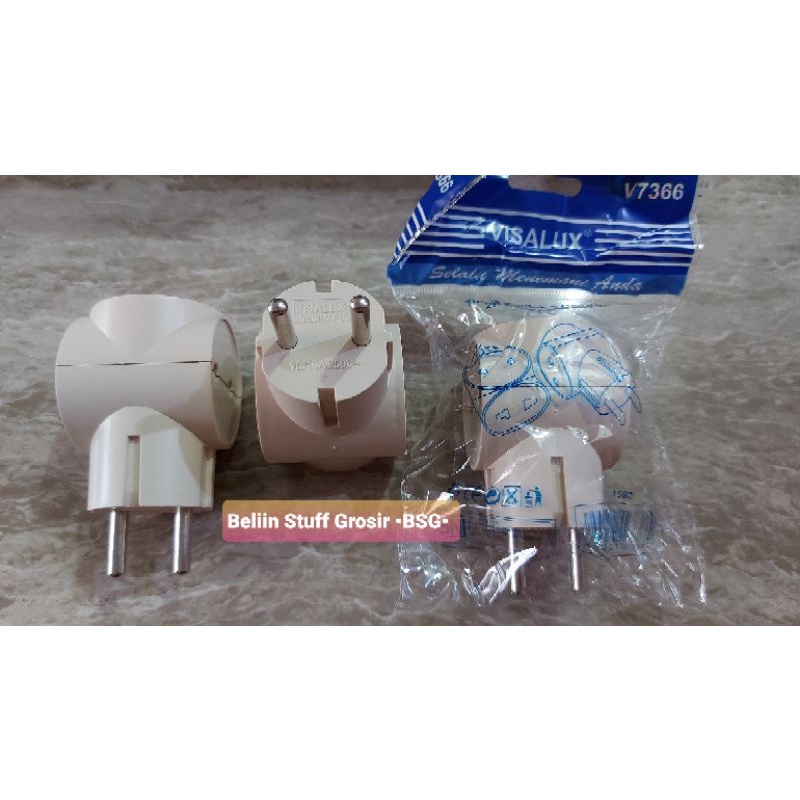 TKH Cabang 3 Puntung Visalux V7366/ Plug 3 Way/ Tusuk Kontak 3 Colokan Terminal Kuningan