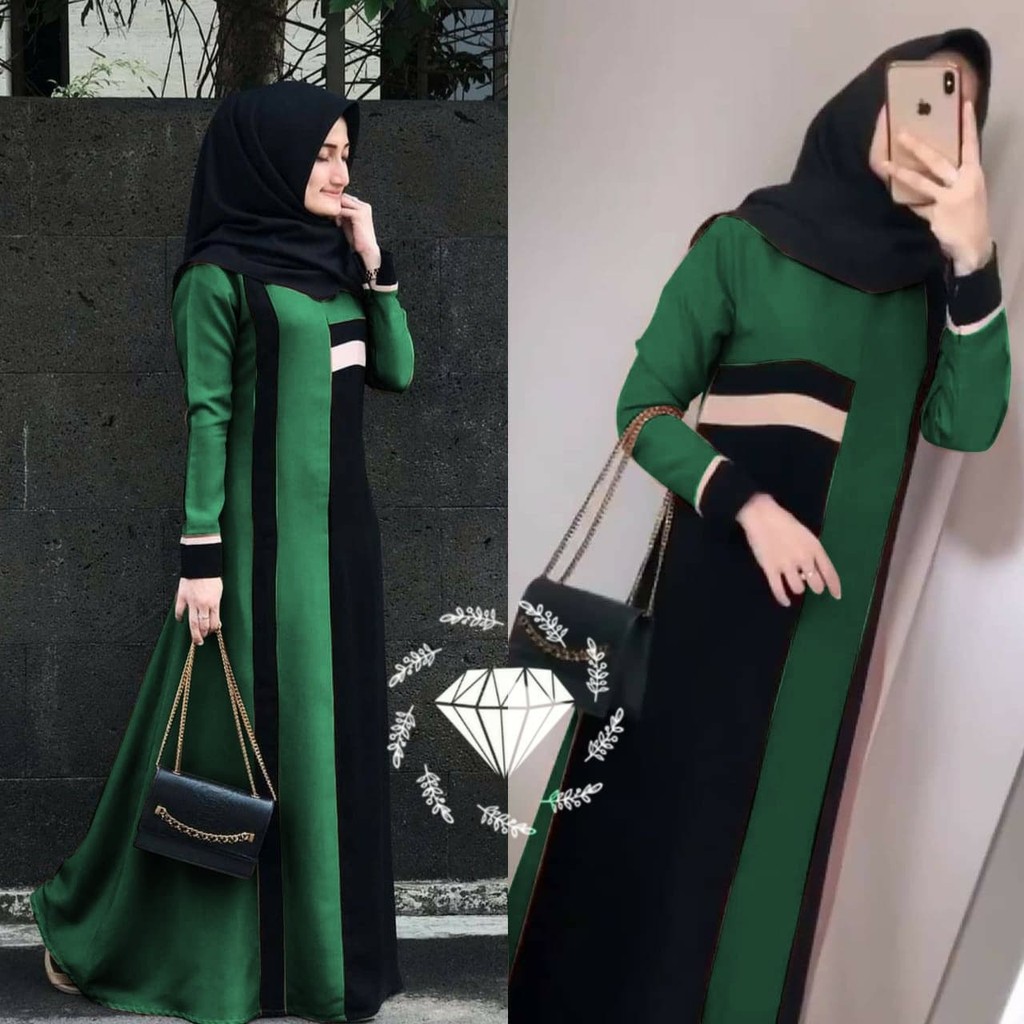 SMARTDN New Trend gamis simpel dress ariel hijau botol baju muslim remaja murah ari at