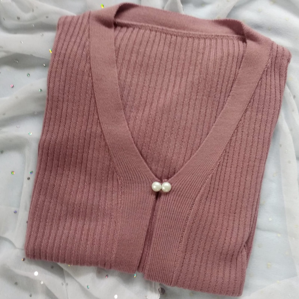 Cardigan rajut kancing mutiara RENAIRA 01-Nila
