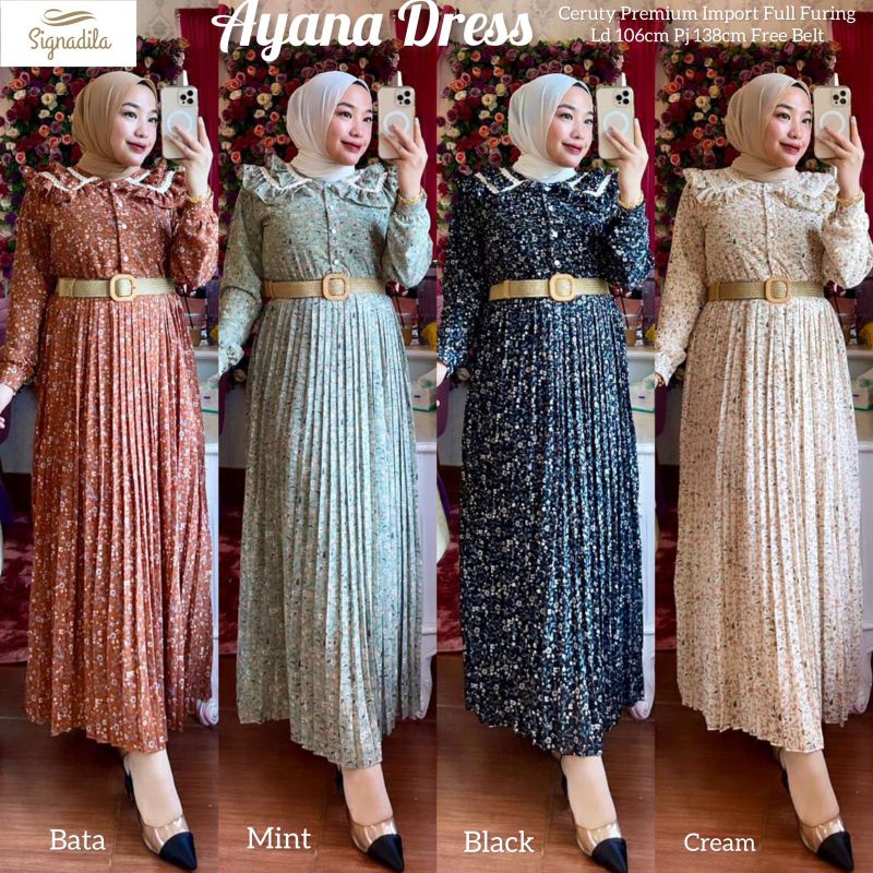 Dress Plisket Wanita Model Terbaru Korean Import Ayana Dress By Signadila Terbaru Kekinian Free Belt