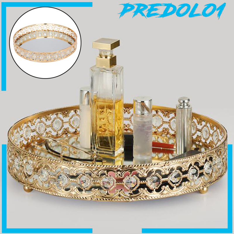 [PREDOLO1]Mirrored Crystal Vanity Makeup Tray Jewelry Organizer Decorative Tray Home