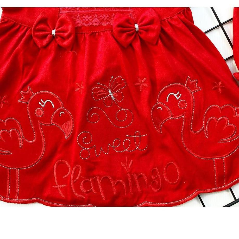 FLOWER flamingo RED dress Baju Merah 1 bulan one month Pakaian Setelan Celana Bandana Anak Bayi Perempuan Cewek Terlaris Lucu Murah