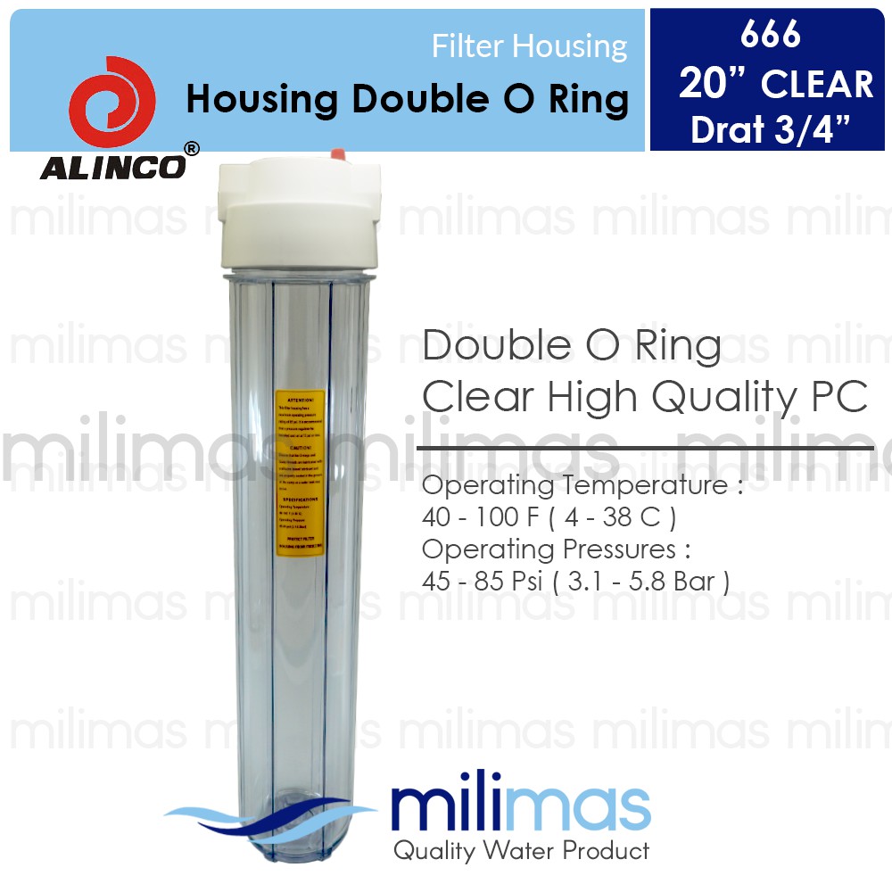 ALINCO (Aquaco) - Housing Double O Ring CLEAR Uk. 20" Drat 3/4" - Tipe 666