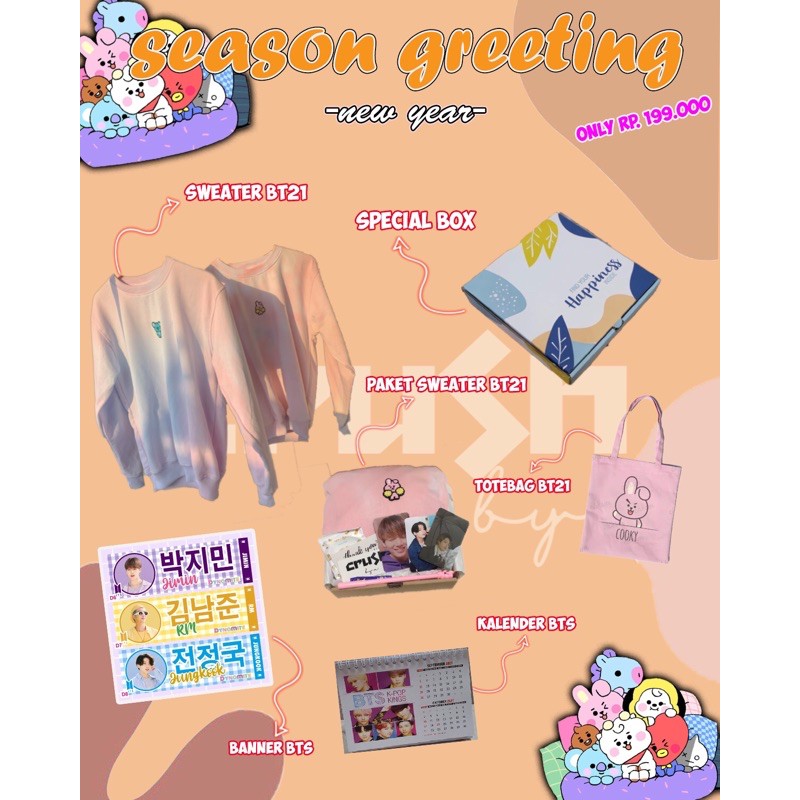Pre Order Paket Special New Year BTS Fankit || Sweater BT21 || Paket Special Season greeting BT21 ||