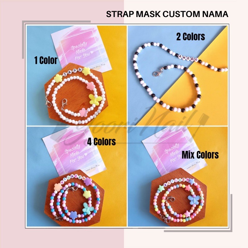 Strap masker custom nama strap tali masker custom kalung masker manik anak dewasa