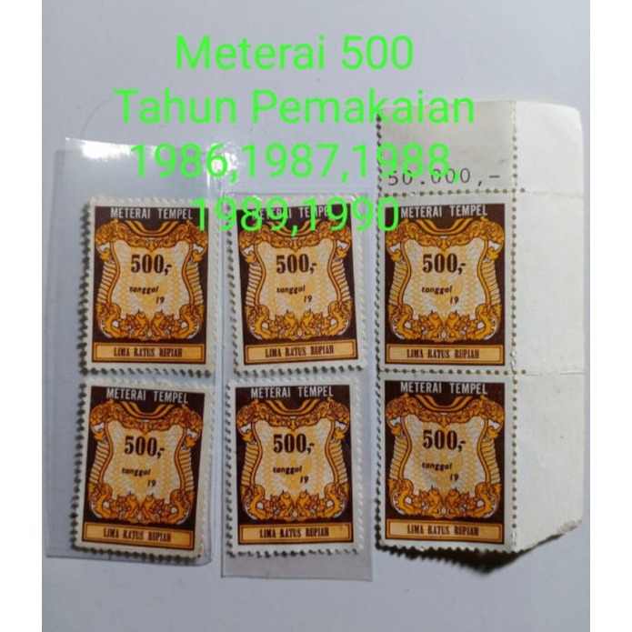

Meterai 500 Asli Tahun pemakaian 1986,1987,1988,1989,1990 (S133)