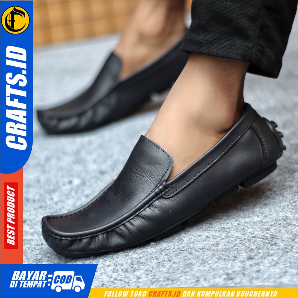 Sepatu Slip On Pria Sepatu Casual Pria Kulit Asli Kerja Kantor Kuliah Kondangan Sepatu Slop Pria Sepatu Hitam Pria CRAFT DALSEM