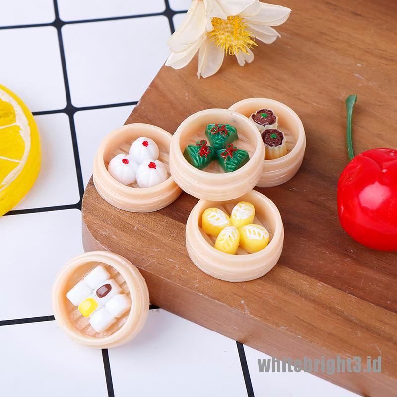 (white3) 5pcs / set Mainan Miniatur Dim Sum Cina Skala 1: 12 Untuk Dekorasi Rumah Boneka