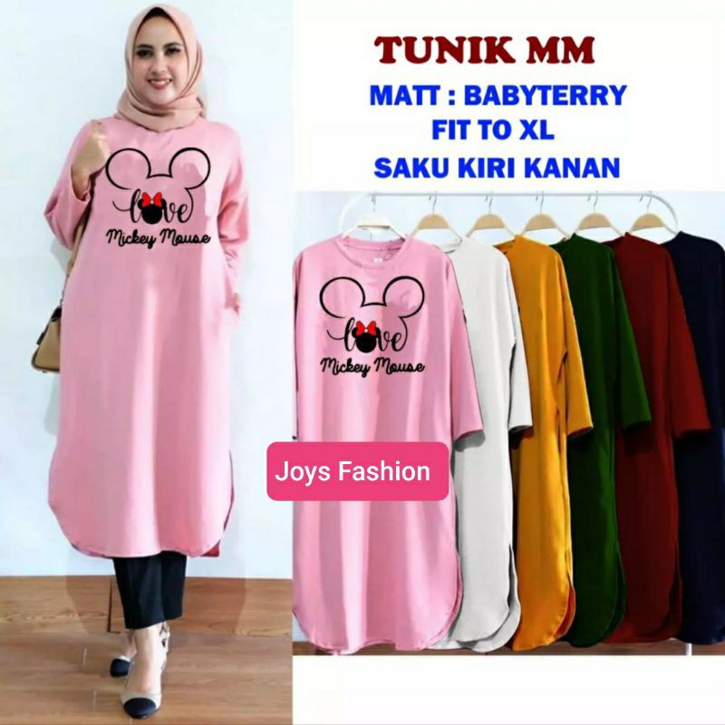 JF Atasan Tunik Babyterry Jumbo Wanita Muslimah Terbaru LOVE MOUSE