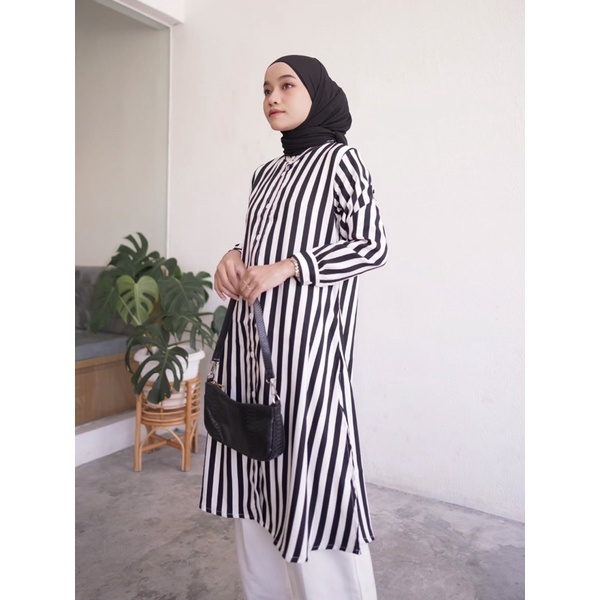 Long Tunik Kancing Tunik Salur Shakila Tunik Garis Stripy