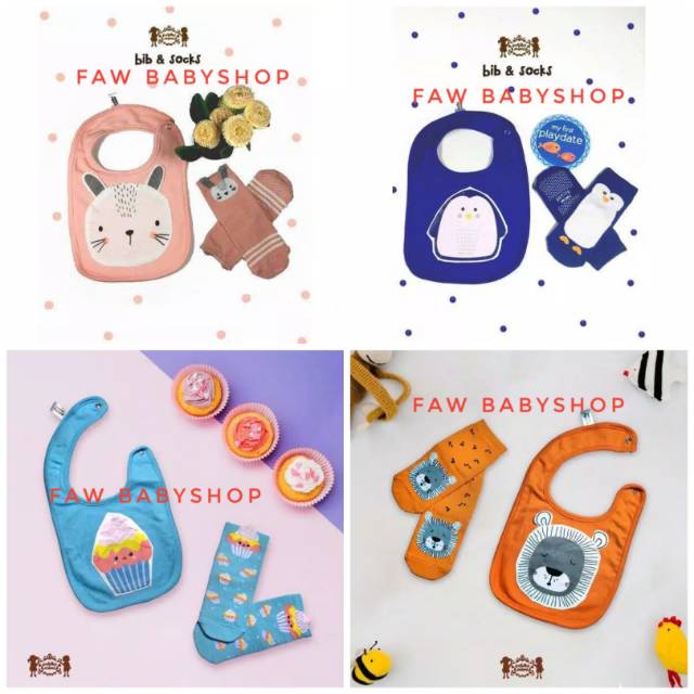 PETITE MIMI BIB &amp; SOCKS SET BABY/ Slaber dan Kaos Kaki Bayi Petite Mimi