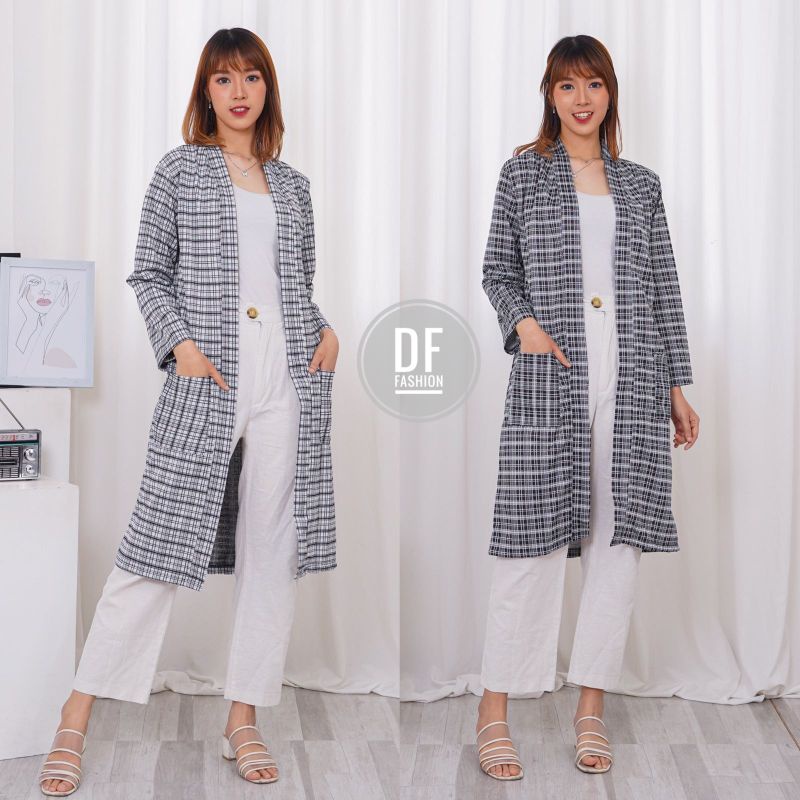 Cardigan Tunik,midi Cardigan Motif Kotak