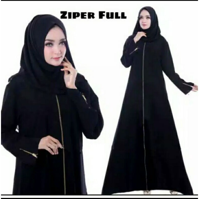 abaya ziper polos abaya hitam polos
