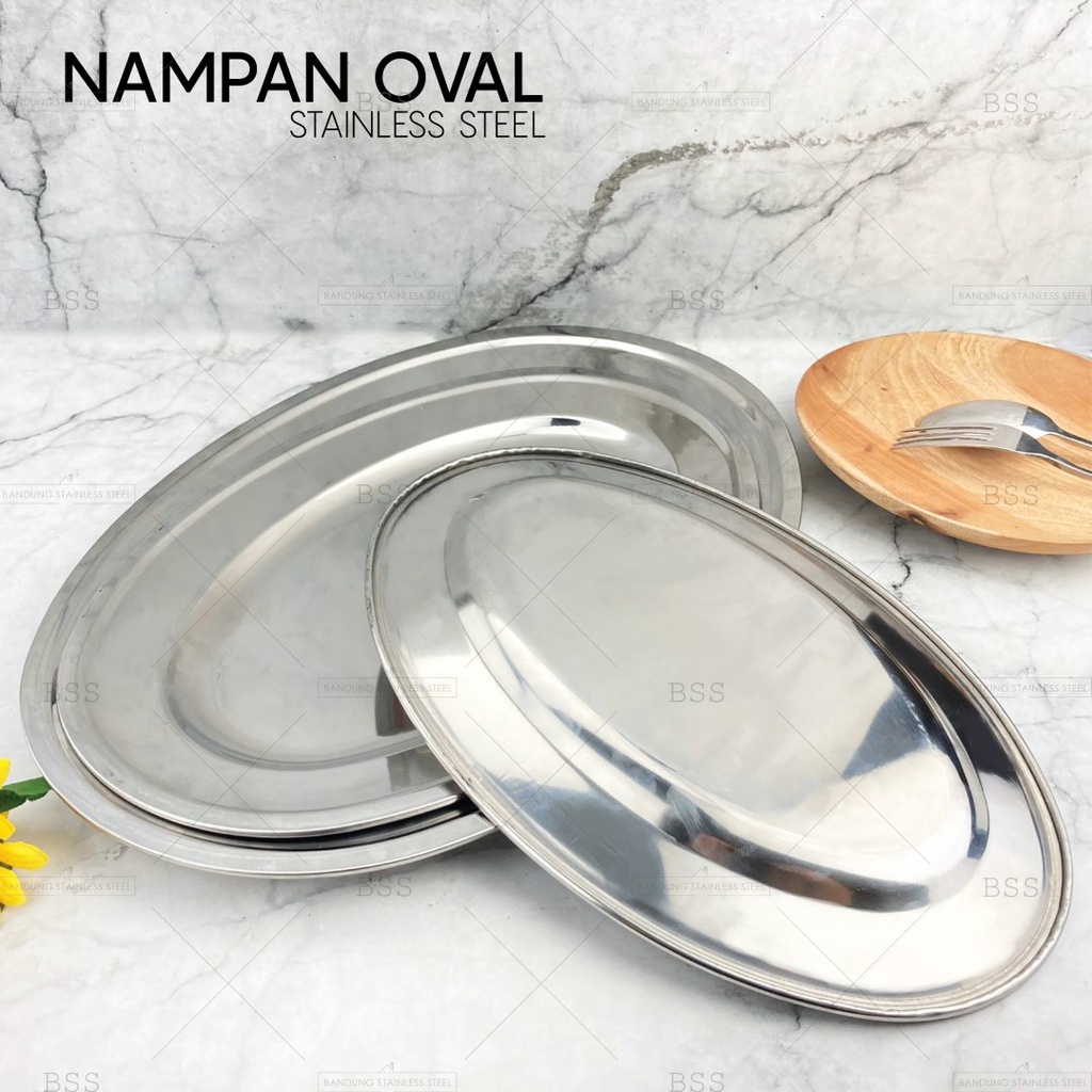 Nampan Oval Stainless Steel 30cm 35 cm 40cm Makanan Buah Nampan Saji Baki