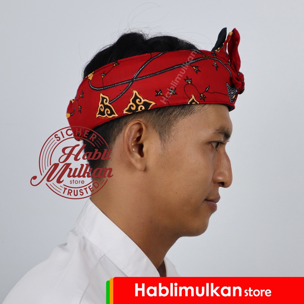 Iket Kepala Praktis Tradisional Sunda Jawa Batik Pattern Merah Bukan Totopong - Udeng - Bendo - Peci