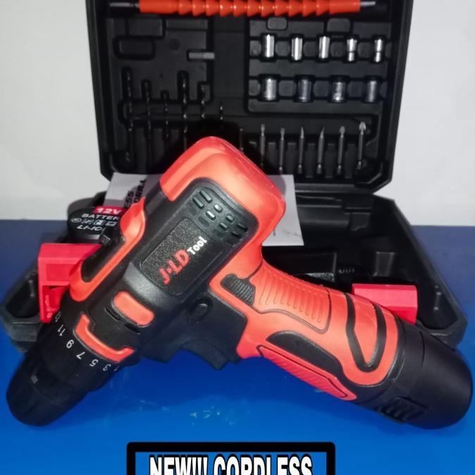 JLD 12V-SET Bor Obeng Bor Baterai 12 V Charger Cordless Drill [MERAH]